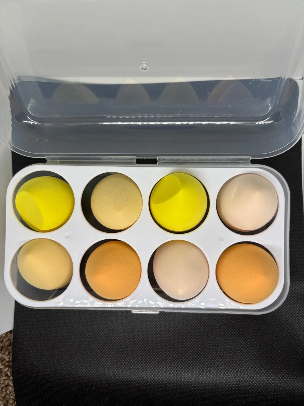 Makeup Sponge Set in Yellow, Peach & Beige with Storage Case
